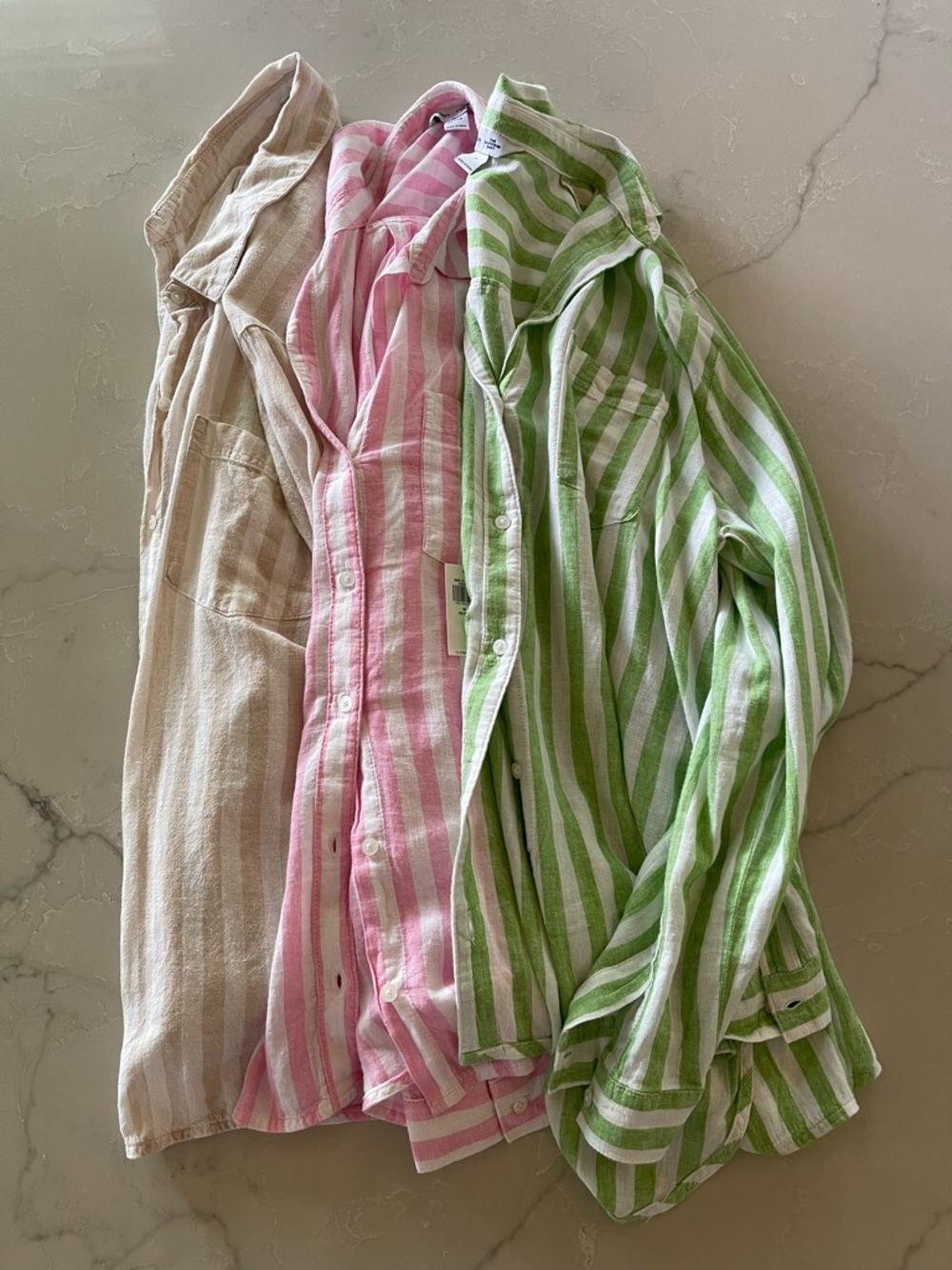 Striped Button-Down Shirt Trio - Pink, Green, Cream